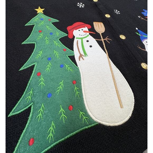 Croft & Barrow Black SNOWMAN PRINT CHRISTMAS VEST Cardigan SIZE Medium RN 73277 - Picture 5 of 6